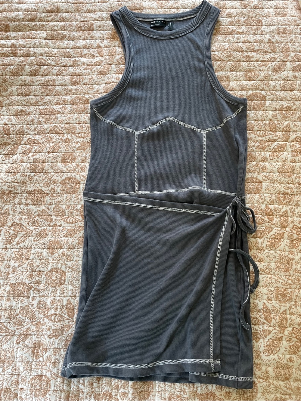 ASOS Slate Blue Ribbed Tie-Waist Tank Dress